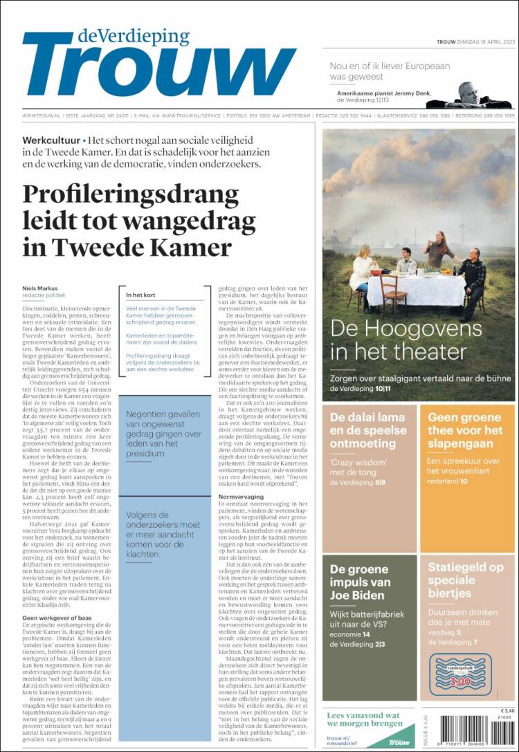 Portada de Trouw (Pa&iacute;ses Bajos)