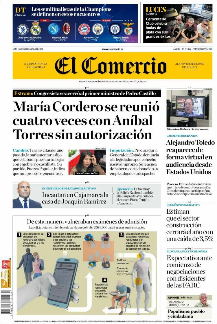Portada de El Comercio (Per&uacute;)