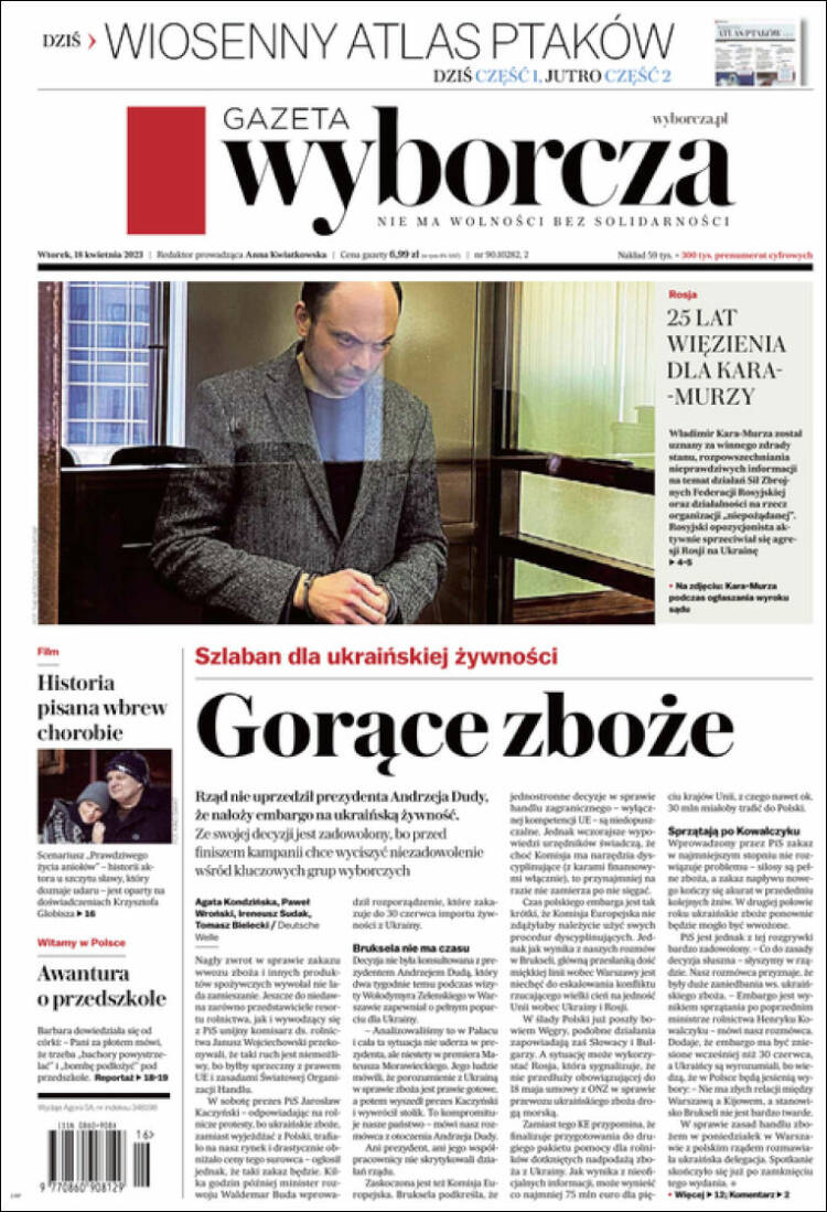 Portada de Gazeta Wyborcza (Polonia)