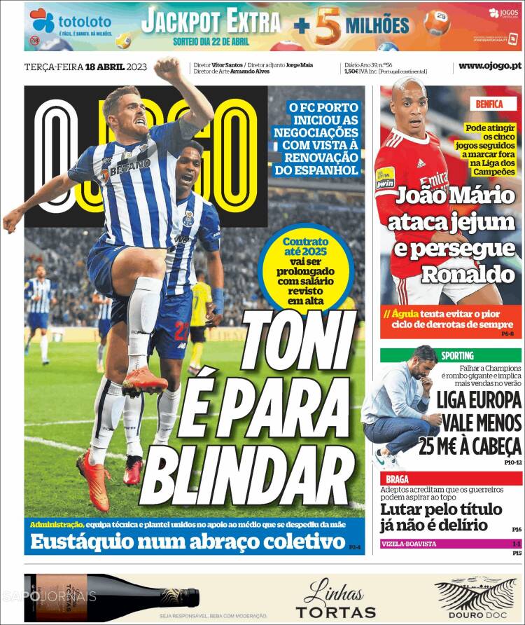 Portada de O Jogo (Portugal)