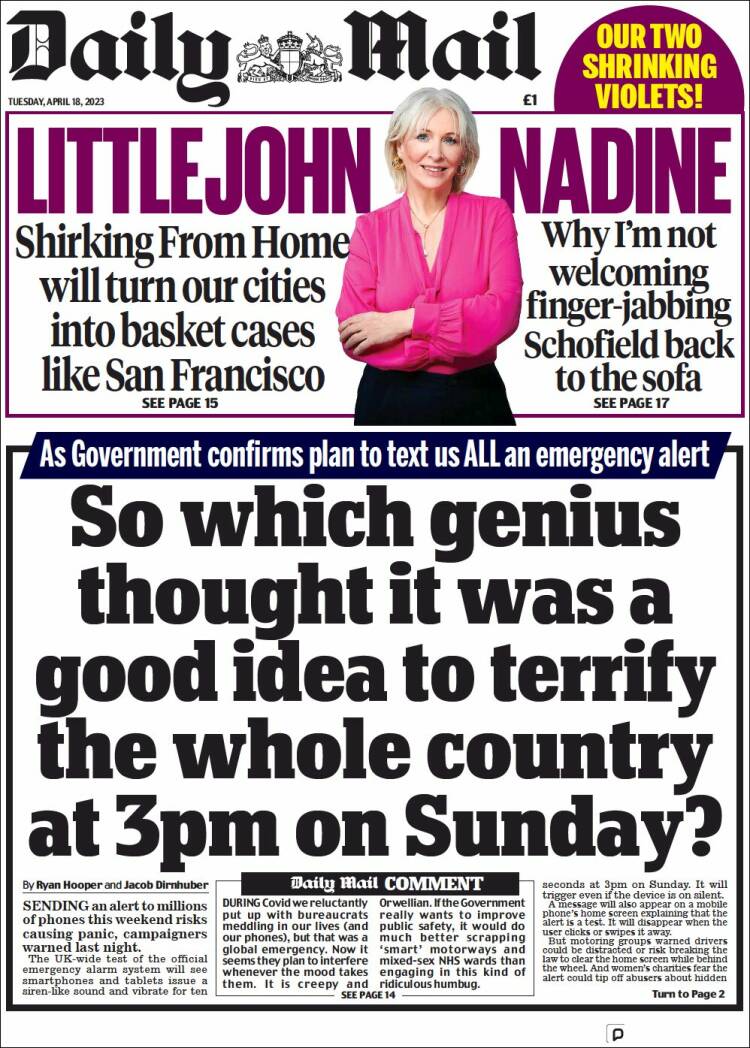 Portada de Daily Mail (Reino Unido)
