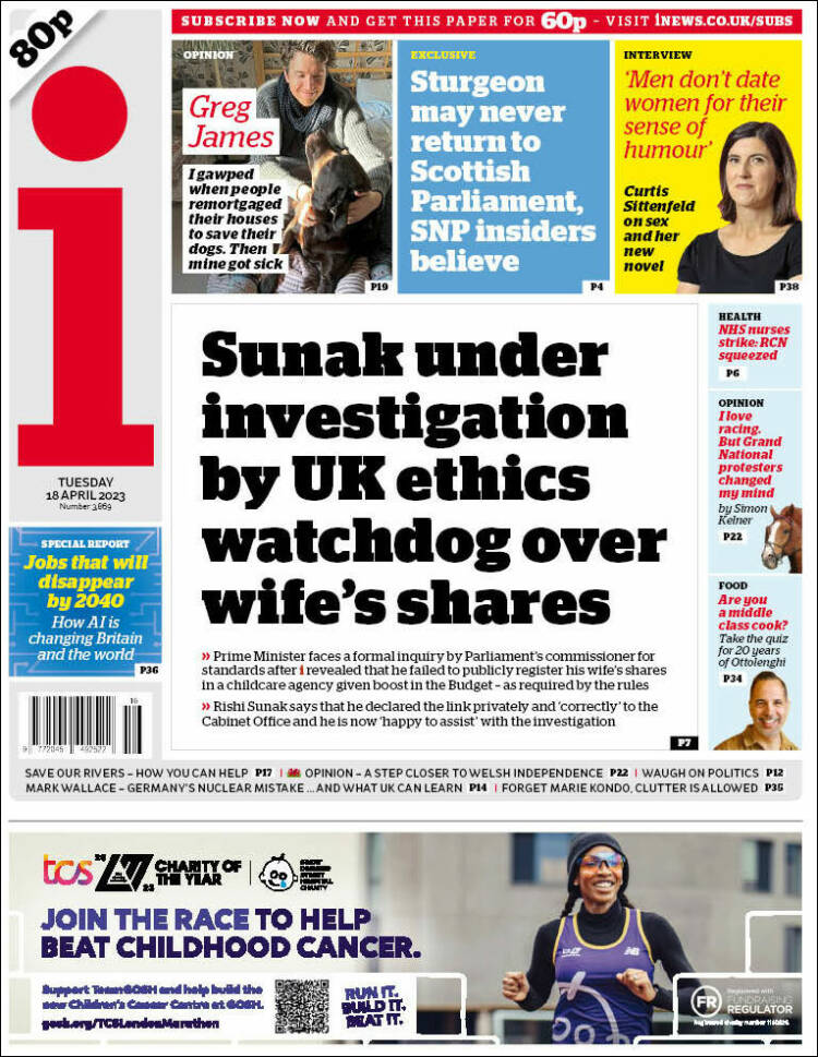 Portada de The i (Reino Unido)