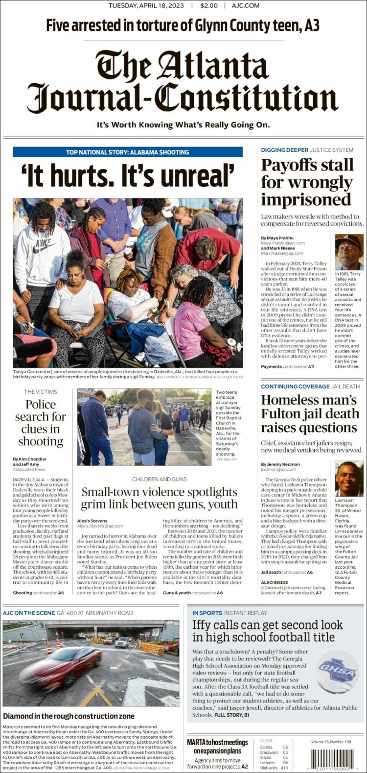 Portada de The Atlanta Journal-Constitution (USA)