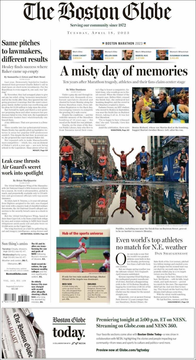 Portada de Boston Globe (USA)