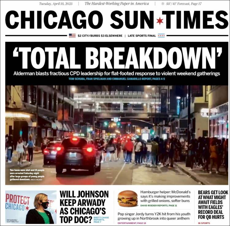 Portada de Chicago Sun-Times (USA)