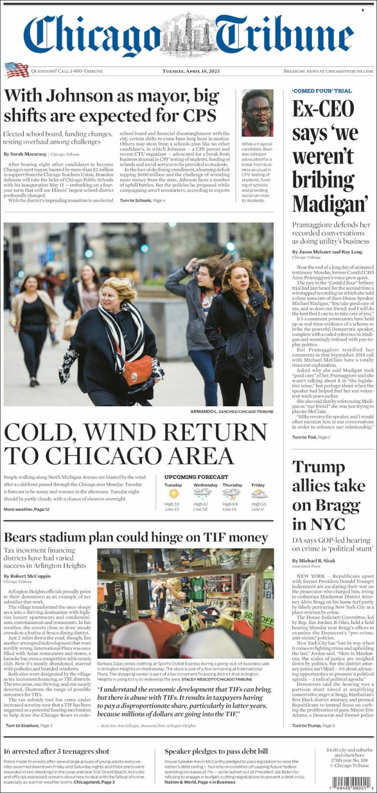 Portada de Chicago Tribune (USA)