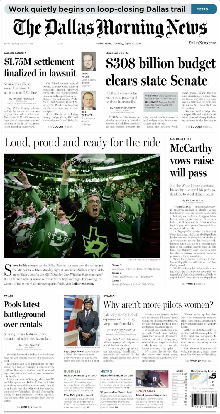 Portada de Dallas Morning News (USA)