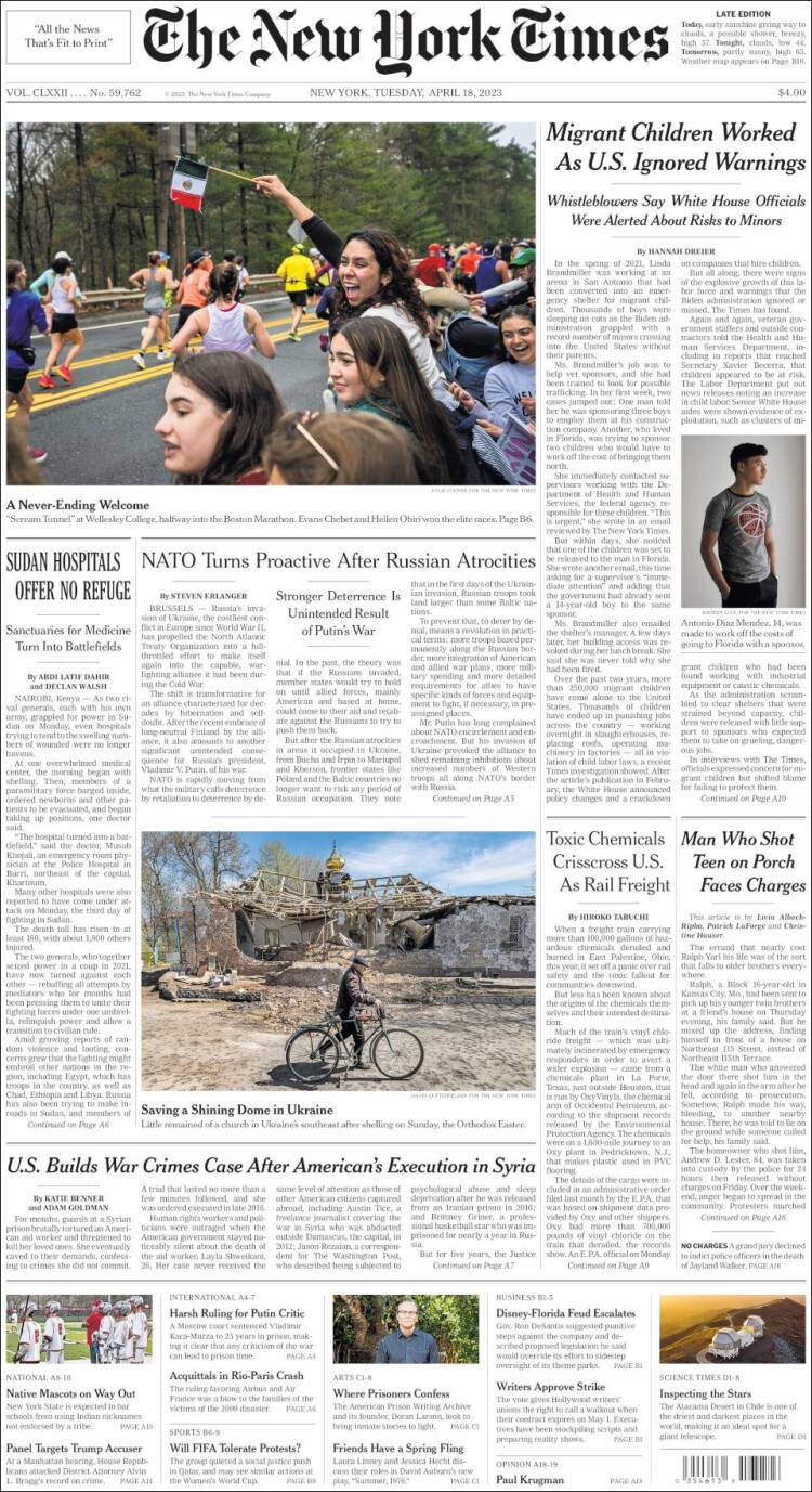 Portada de New York Times (USA)