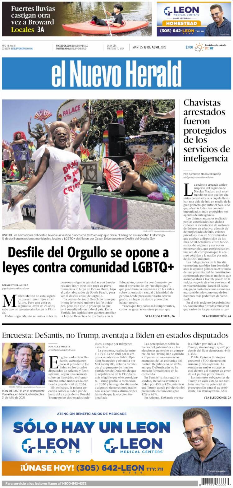 Portada de El Nuevo Herald (USA)