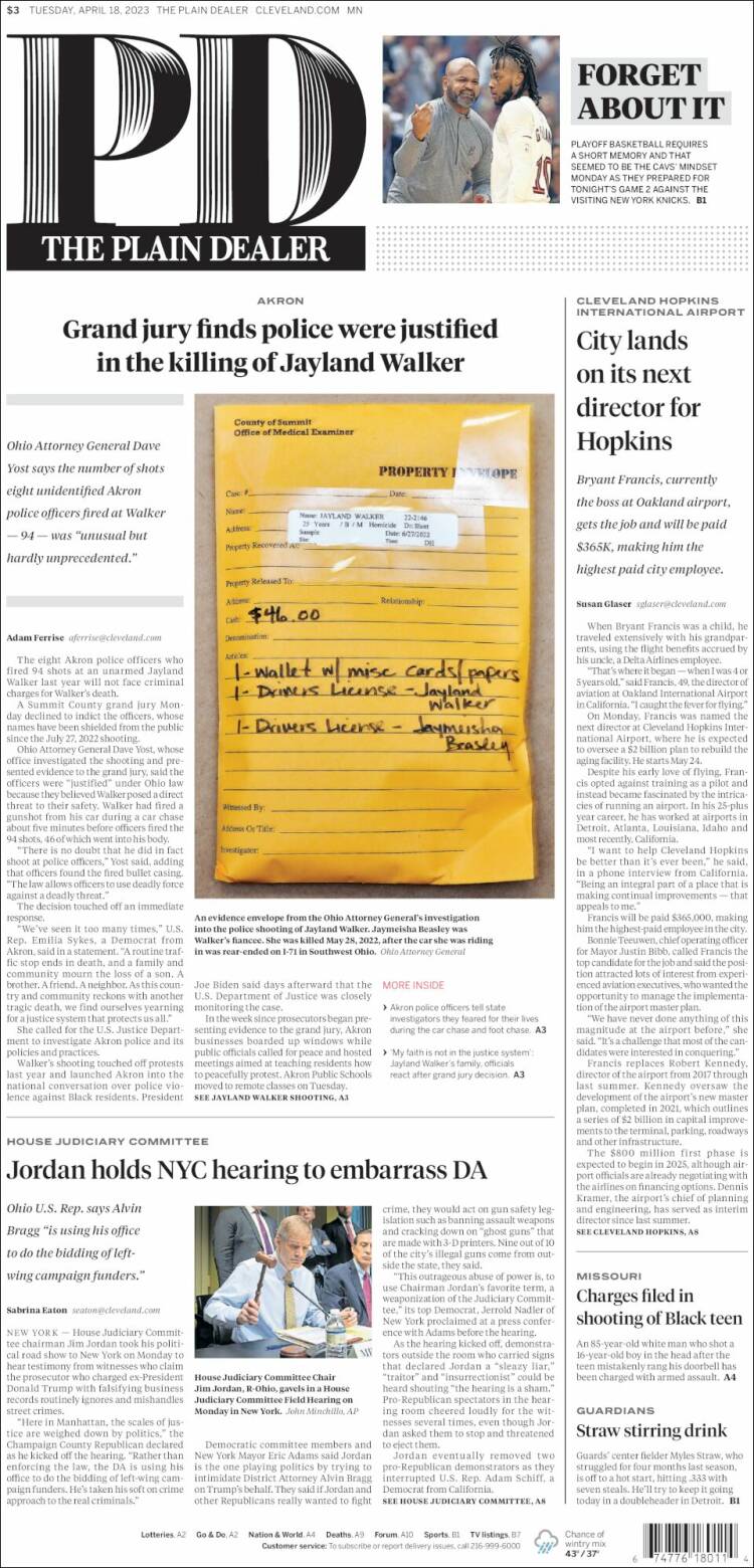 Portada de The Plain Dealer (USA)