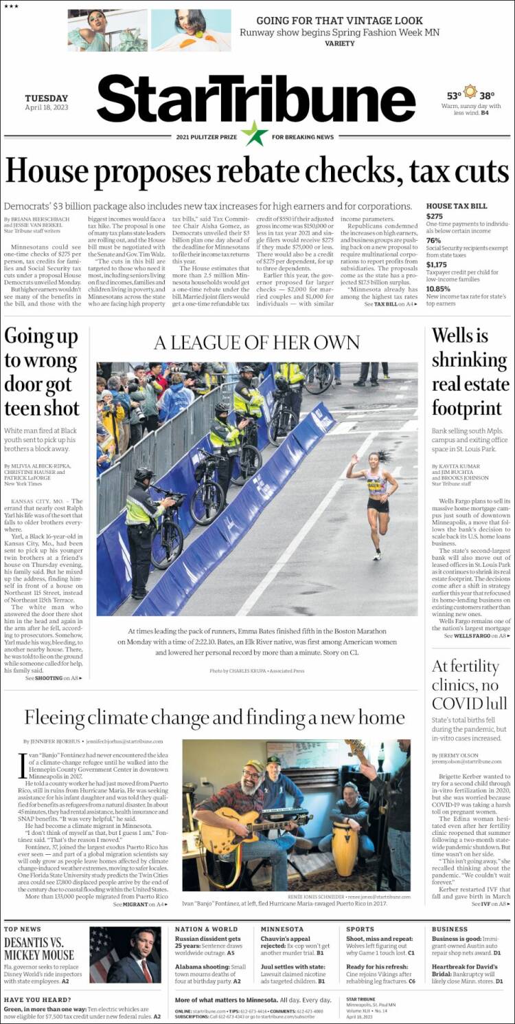 Portada de Star Tribune (USA)