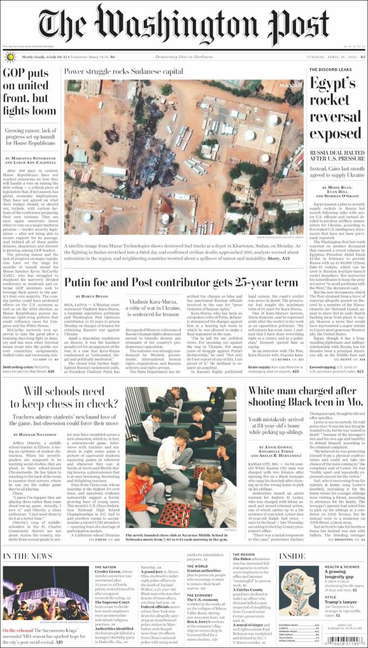 Portada de The Washington Post (USA)