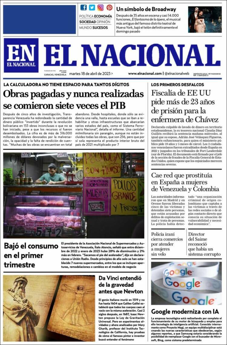 Portada de El Nacional (Venezuela)