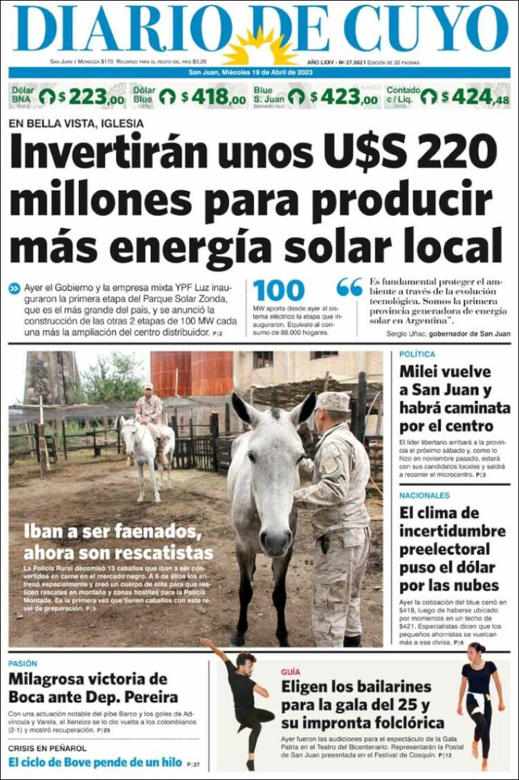 Portada de Diario de Cuyo (Argentina)