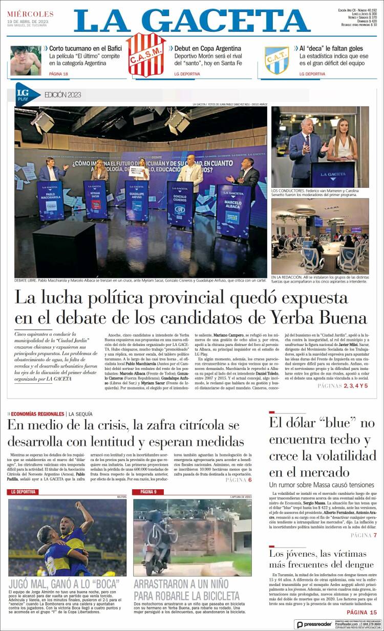 Portada de La Gaceta (Argentina)