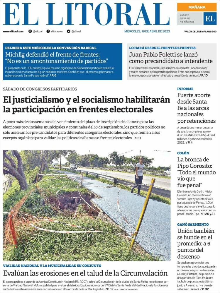 Portada de Diario El Litoral (Argentina)