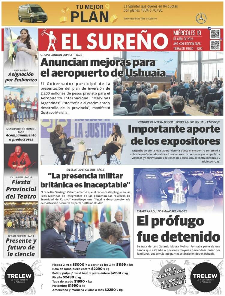 Portada de Diario El Sureño (Argentina)