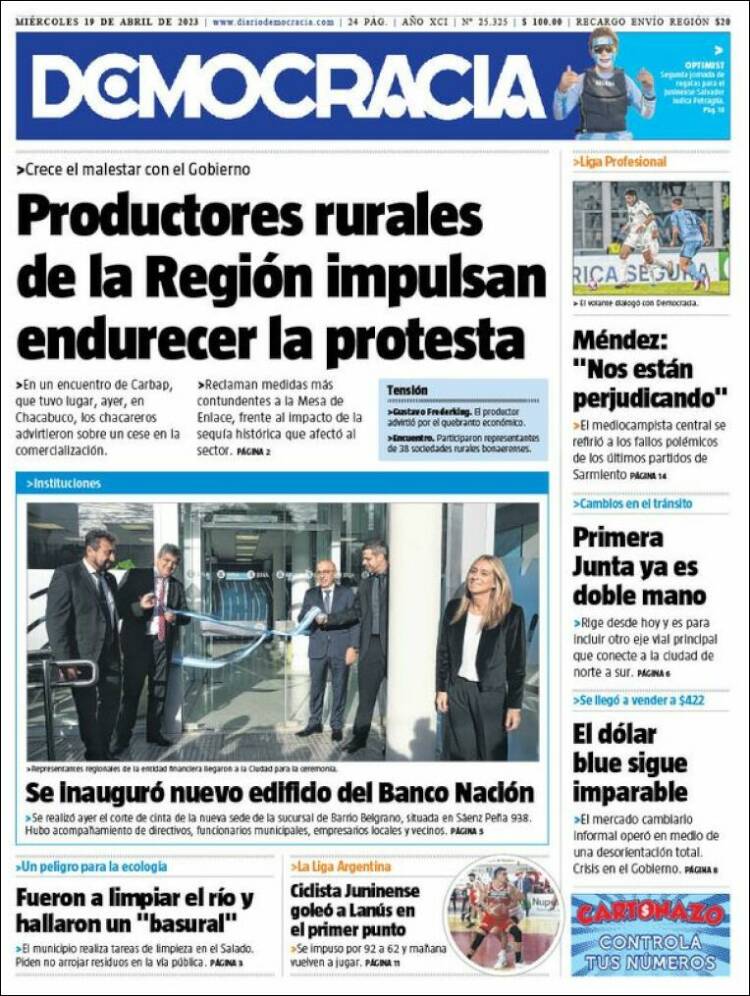 Portada de Diario Democracia (Argentina)