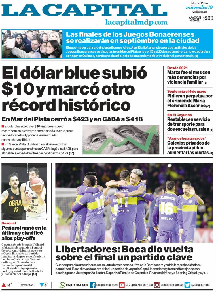 Portada de Diario La Capital - Mar del Plata (Argentina)