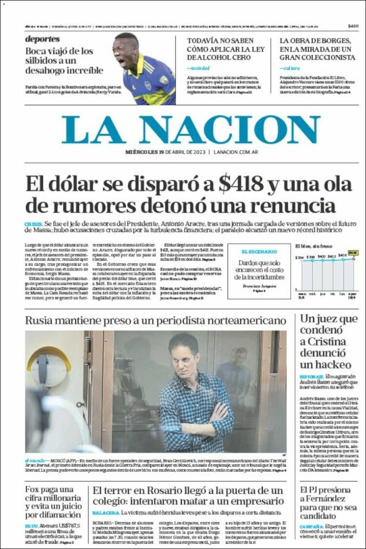 Portada de La Nación (Argentina)