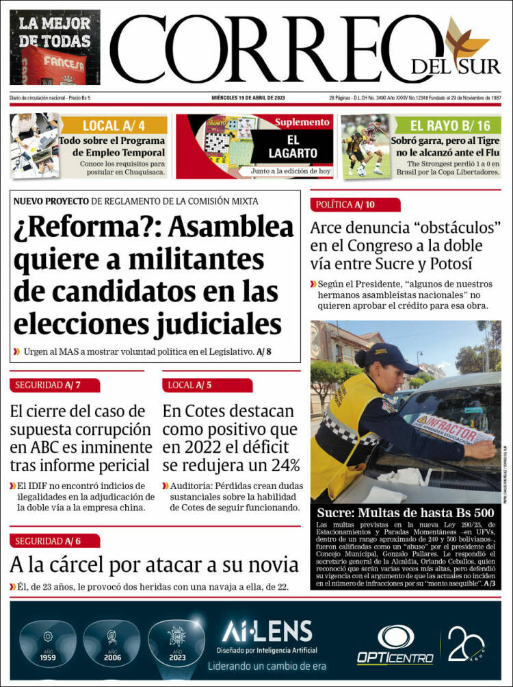 Portada de Correo Sur (Bolivia)
