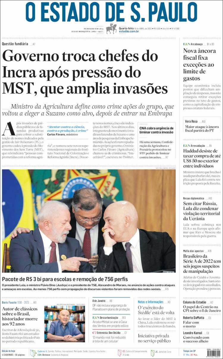 Portada de O Estado de São Paulo (Brasil)