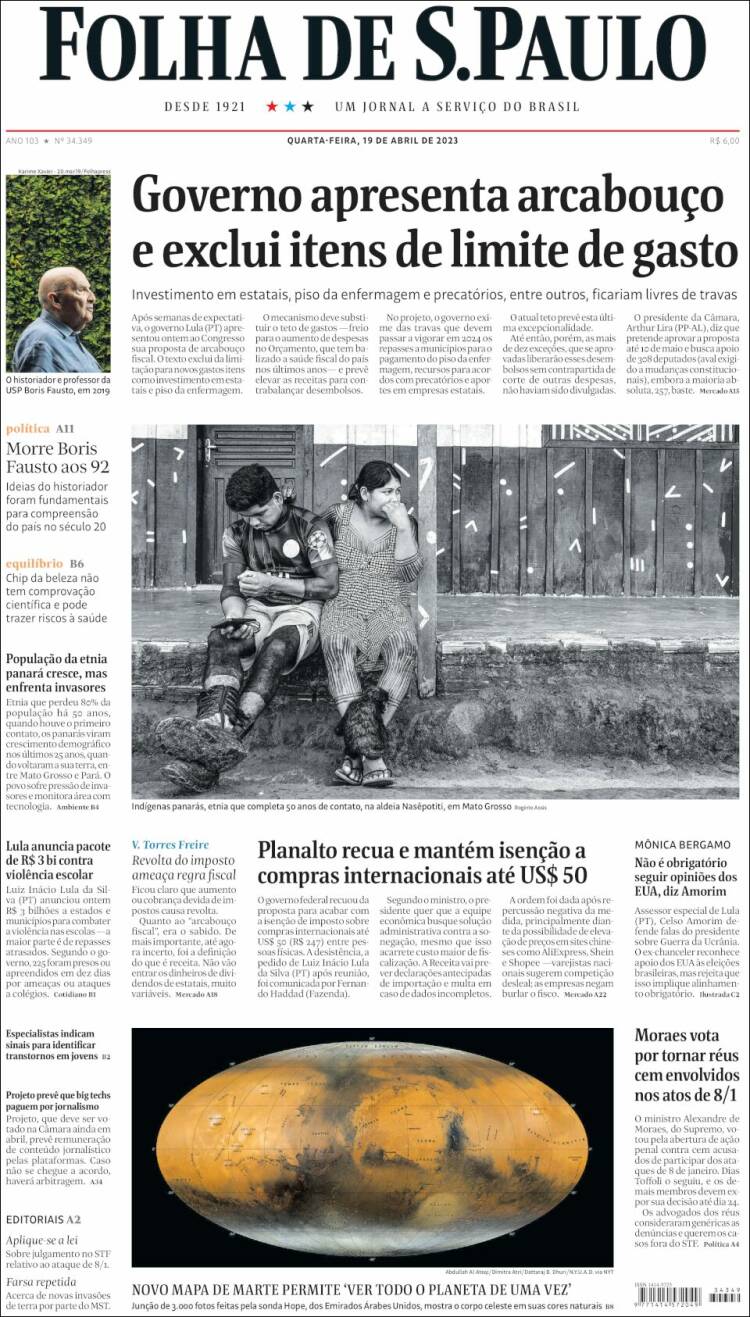 Portada de Folha de São Paulo (Brasil)