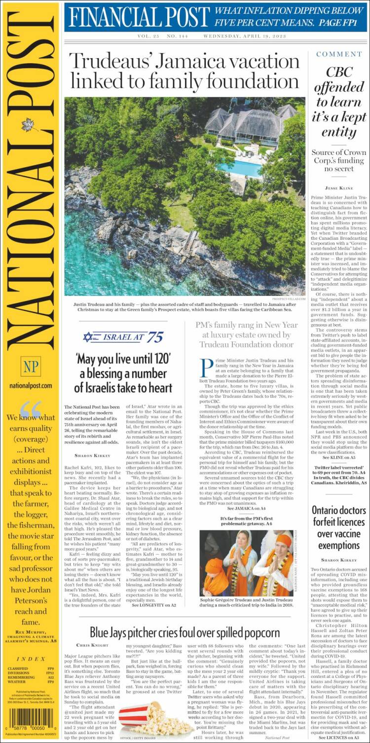 Portada de The National Post (Canada)