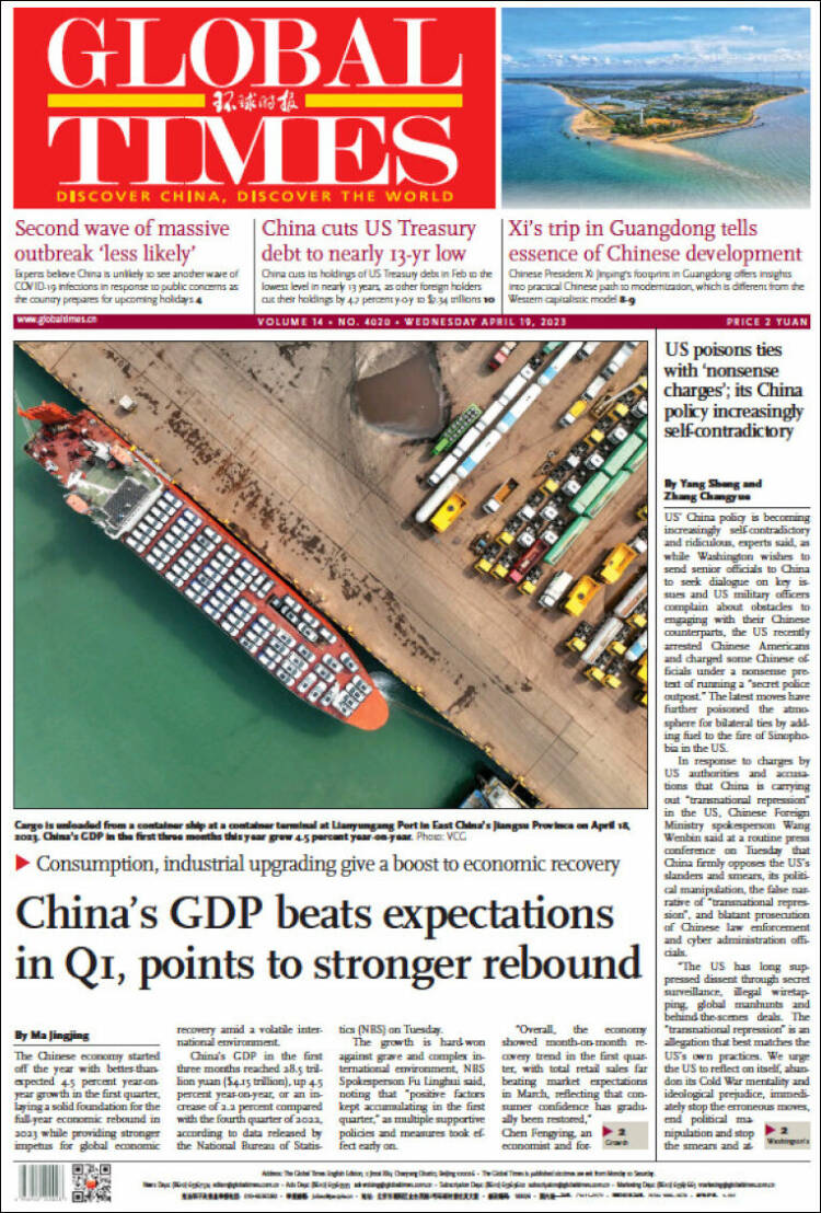 Portada de The Global Times (China)