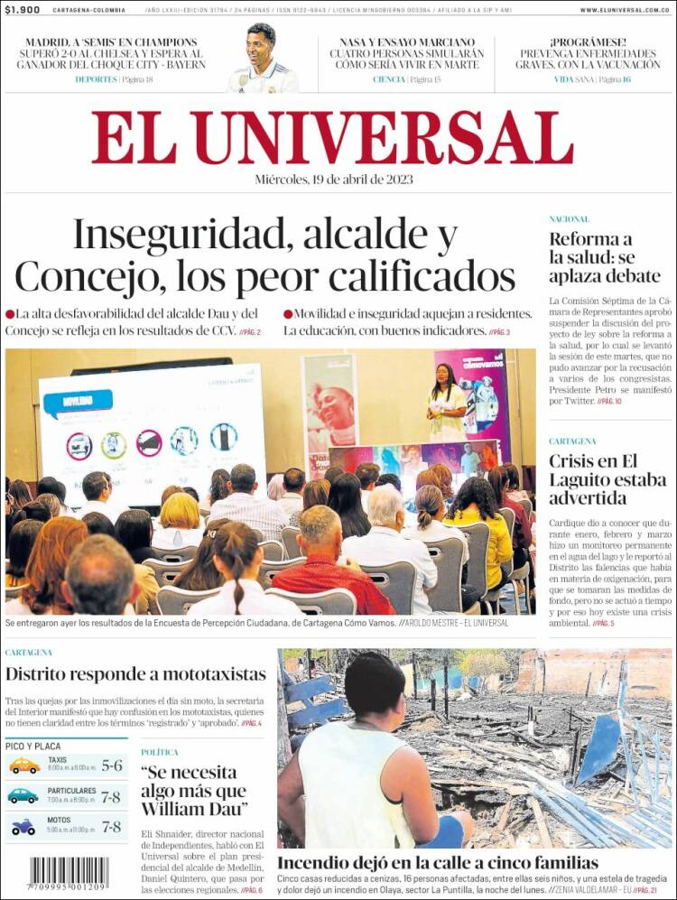 Portada de El Universal (Colombia)