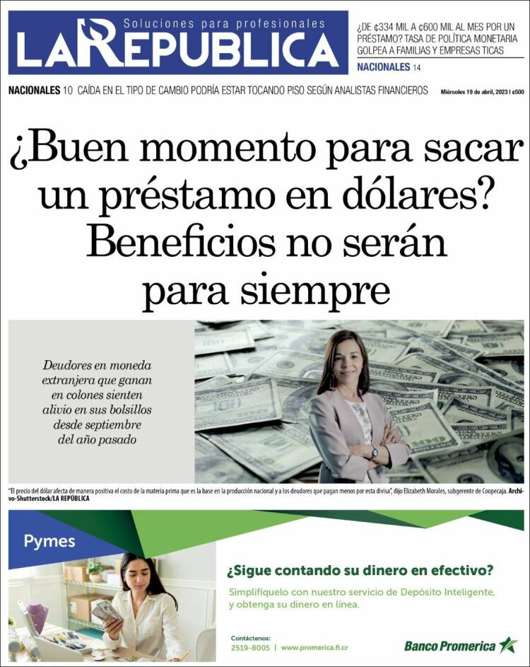 Portada de La República (Costa Rica)
