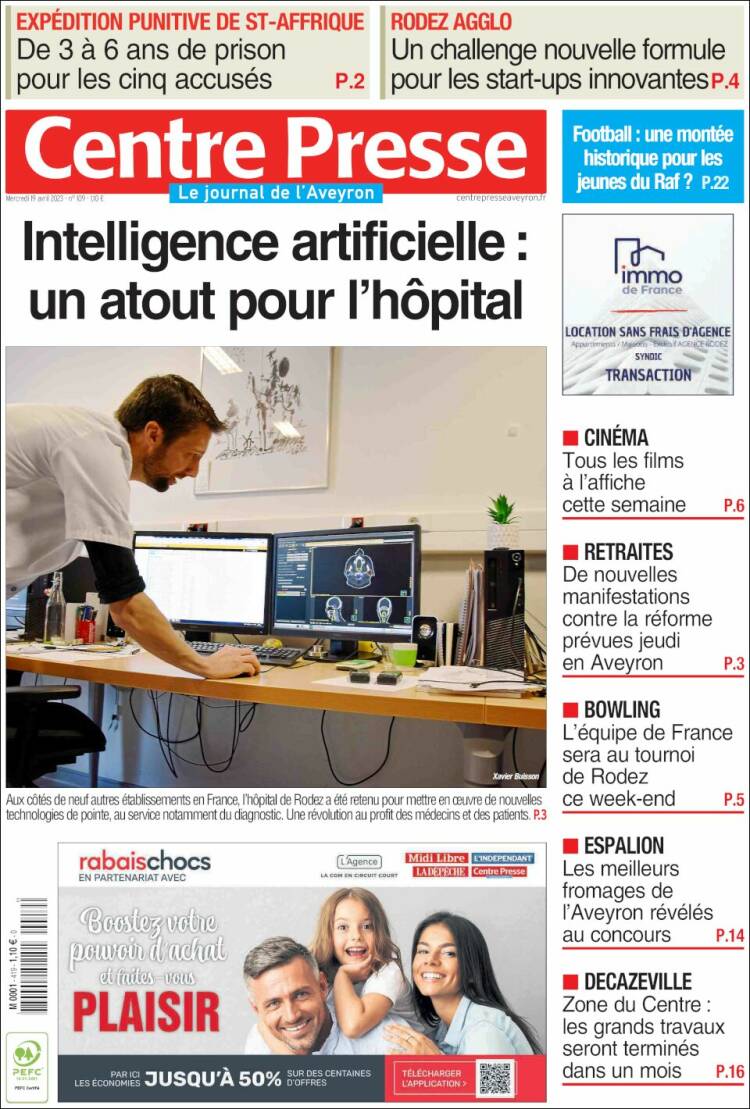 Portada de Centre Presse (Francia)
