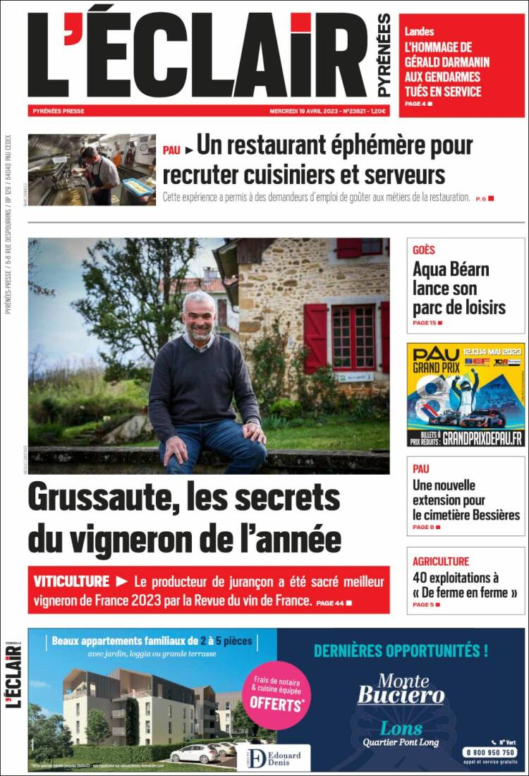 Portada de L'Eclair des Pyrénées (Francia)