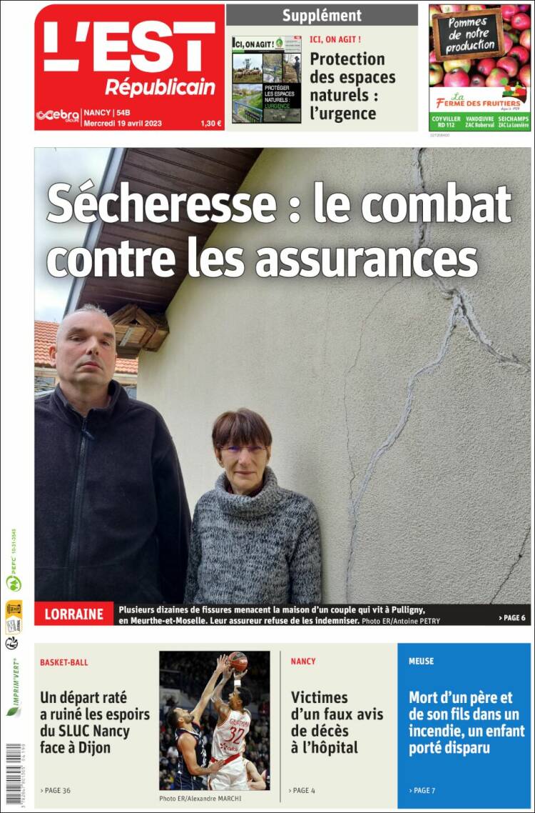 Portada de L'Est Republicain (Francia)