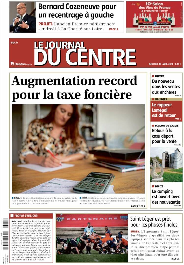 Portada de Le Journal du Centre (Francia)