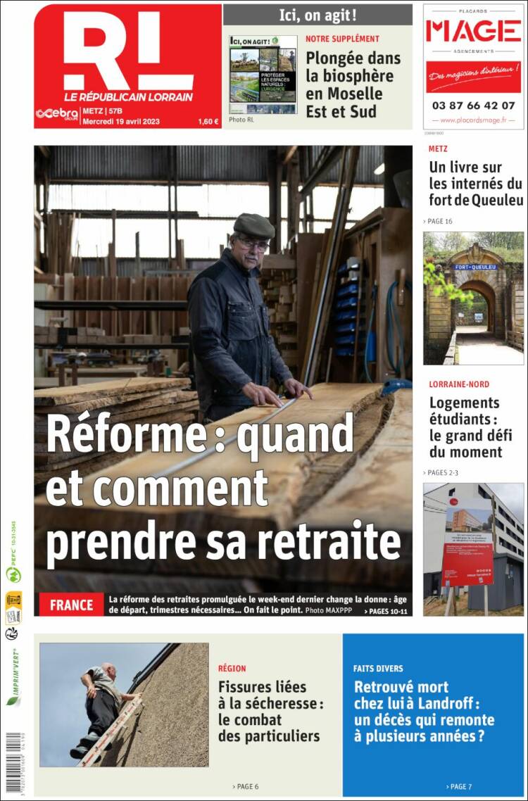 Portada de Le Republicain Lorrain (Francia)