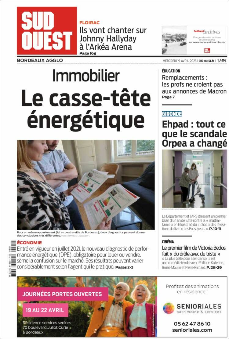 Portada de Sud Ouest (Francia)