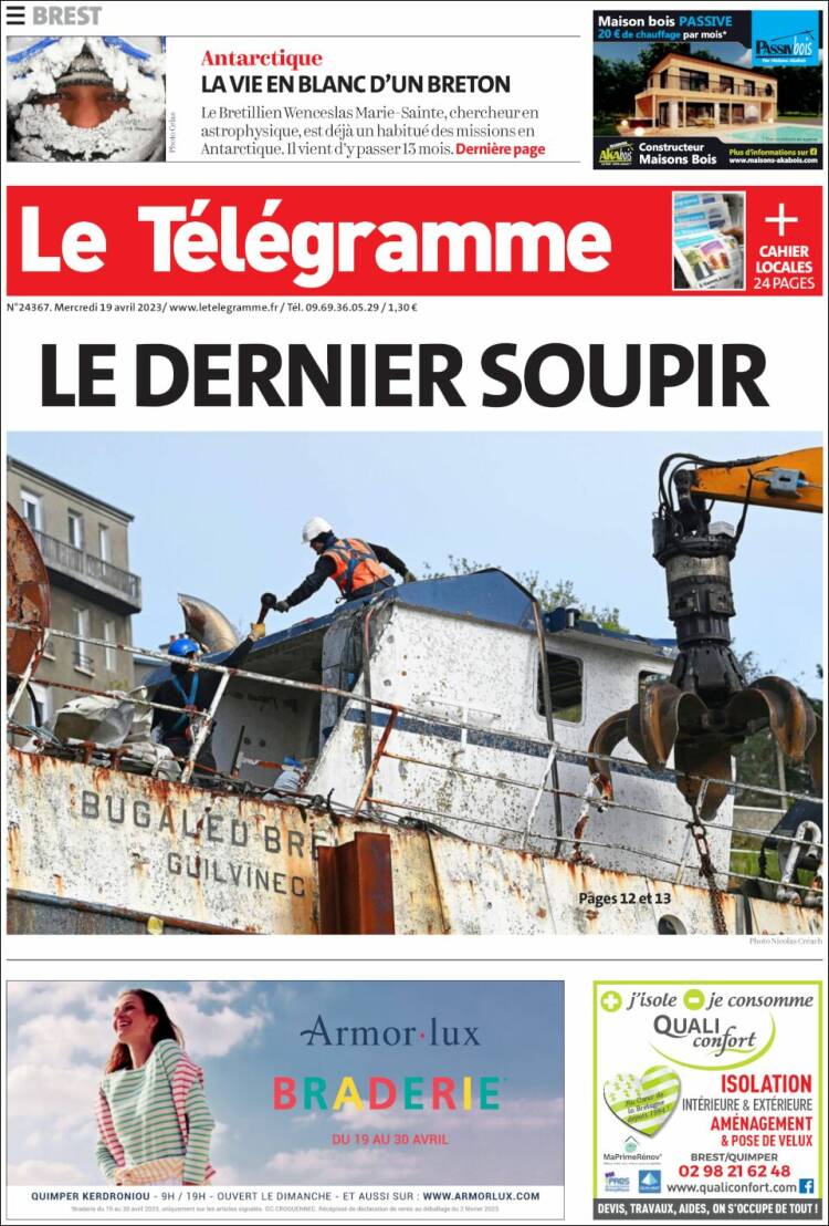 Portada de Télégramme (Francia)