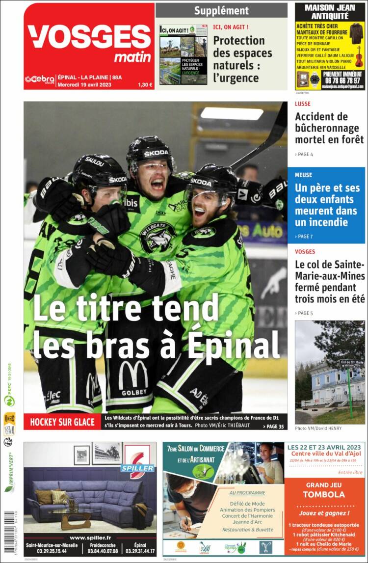 Portada de Vosges Matin (Francia)