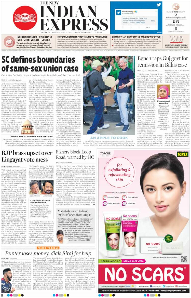 Portada de New Indian Express (India)