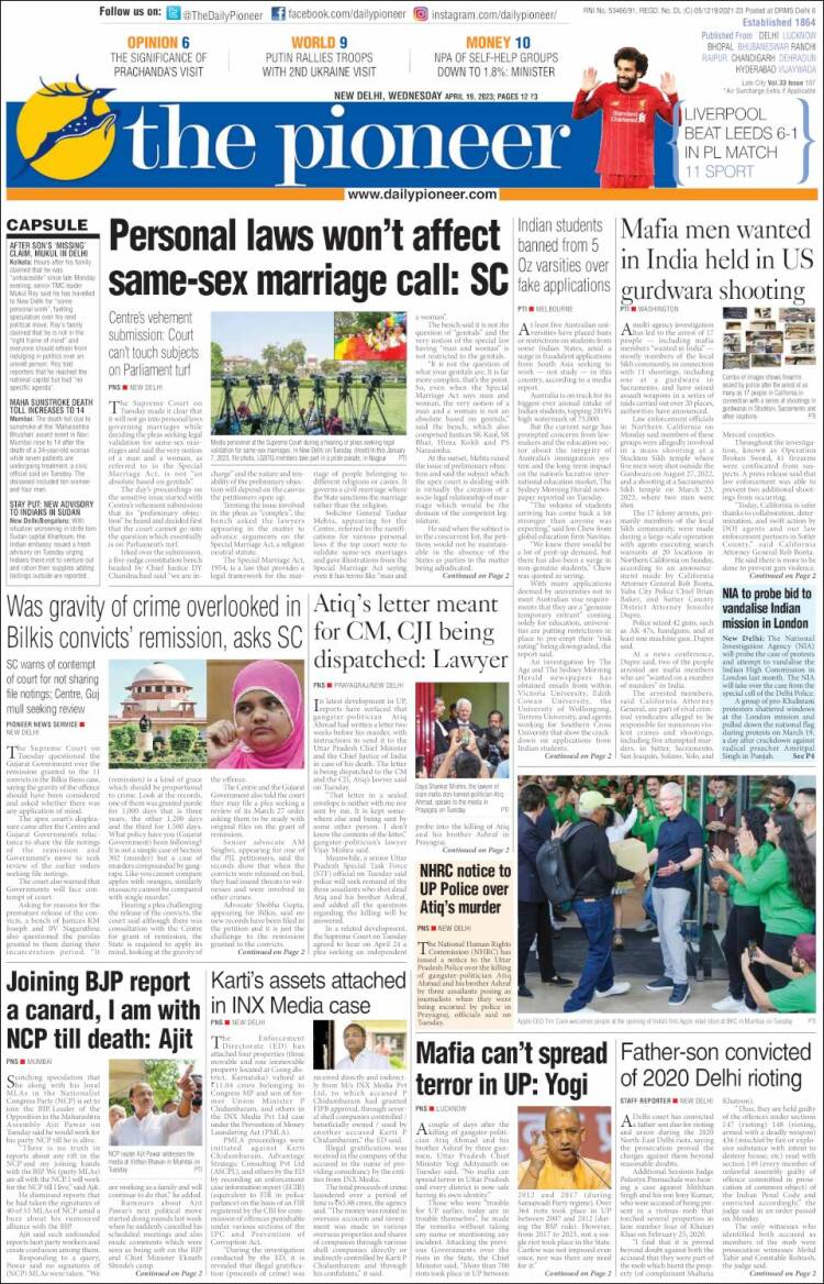 Portada de The Pioneer (India)