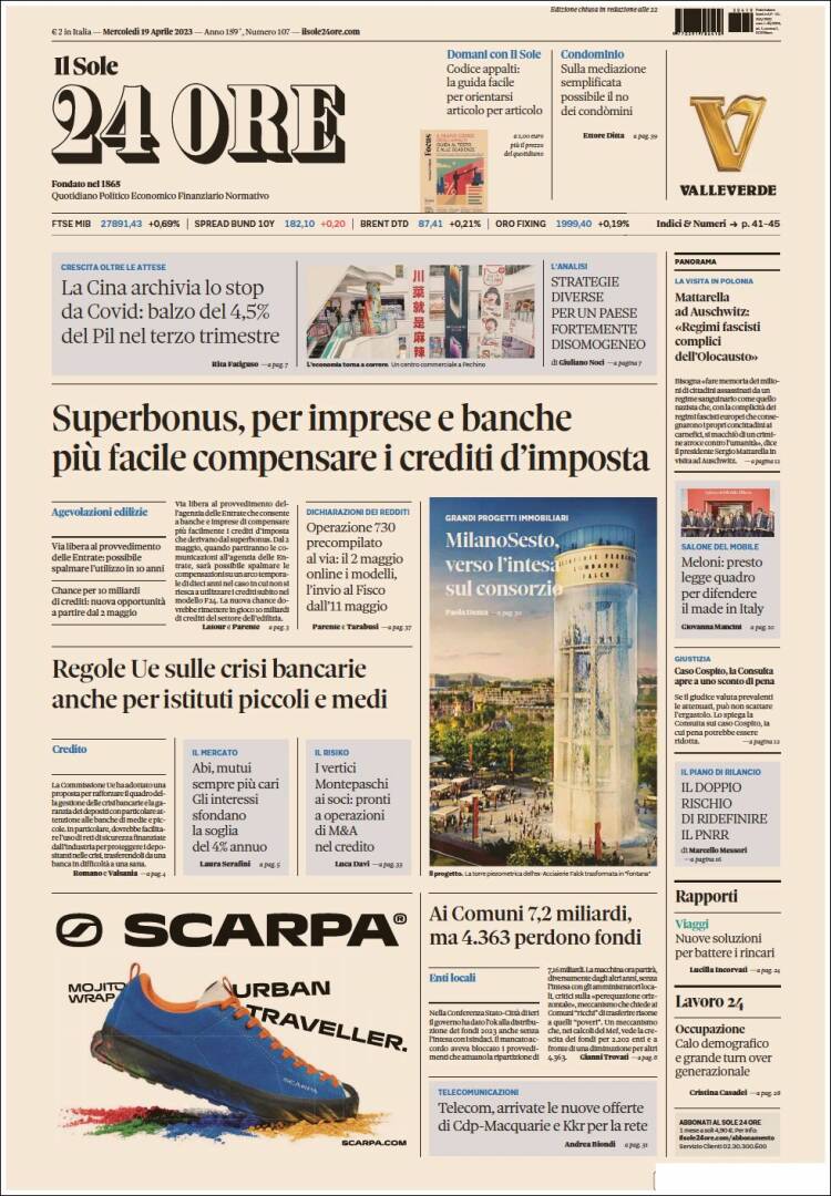 Periódico Il Sole 24 ORE (Italia). Periódicos de Italia. Edición de
