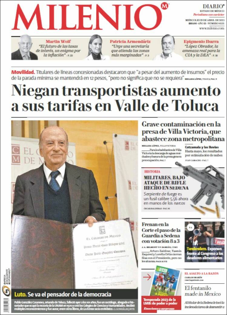 Portada de Milenio - Estado de México (M&eacute;xico)