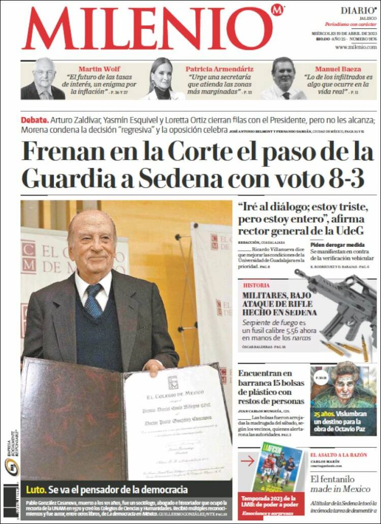 Portada de Milenio - Jalisco (M&eacute;xico)