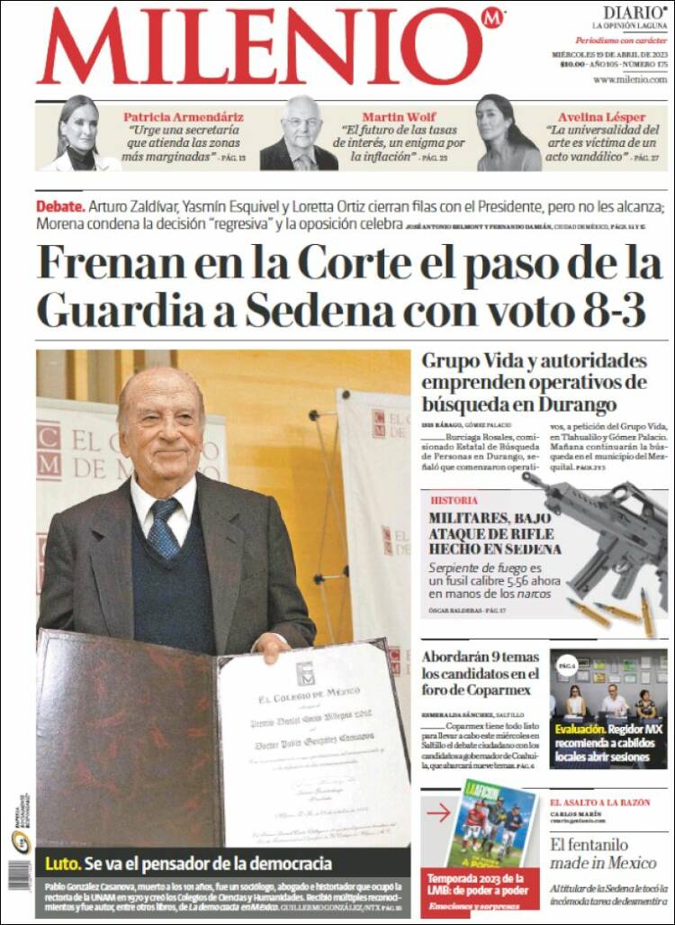 Portada de Milenio - Laguna (M&eacute;xico)