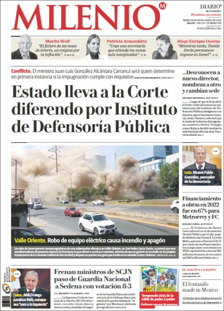 Portada de Milenio de Monterrey (M&eacute;xico)