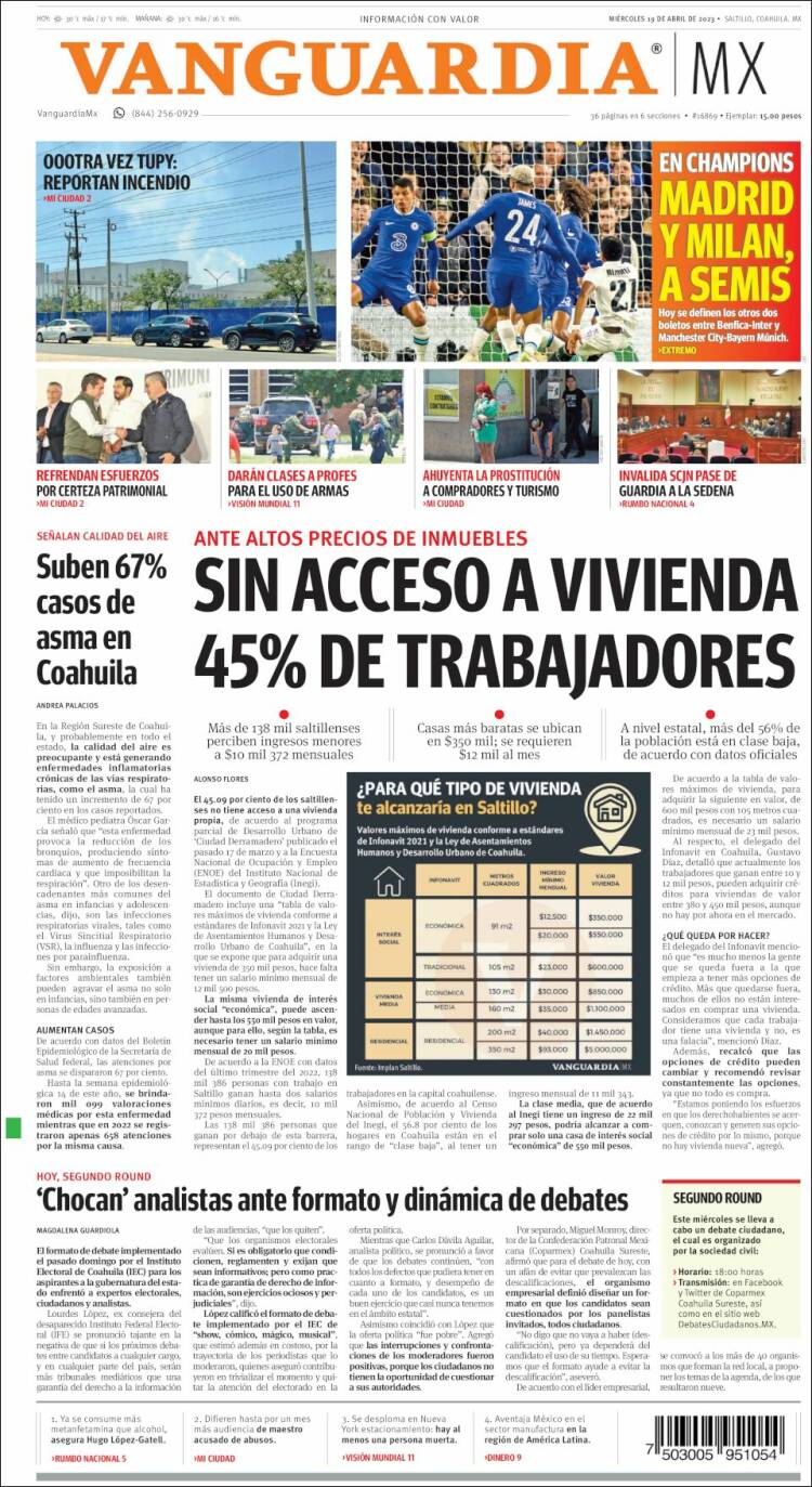 Portada de Vanguardia (M&eacute;xico)