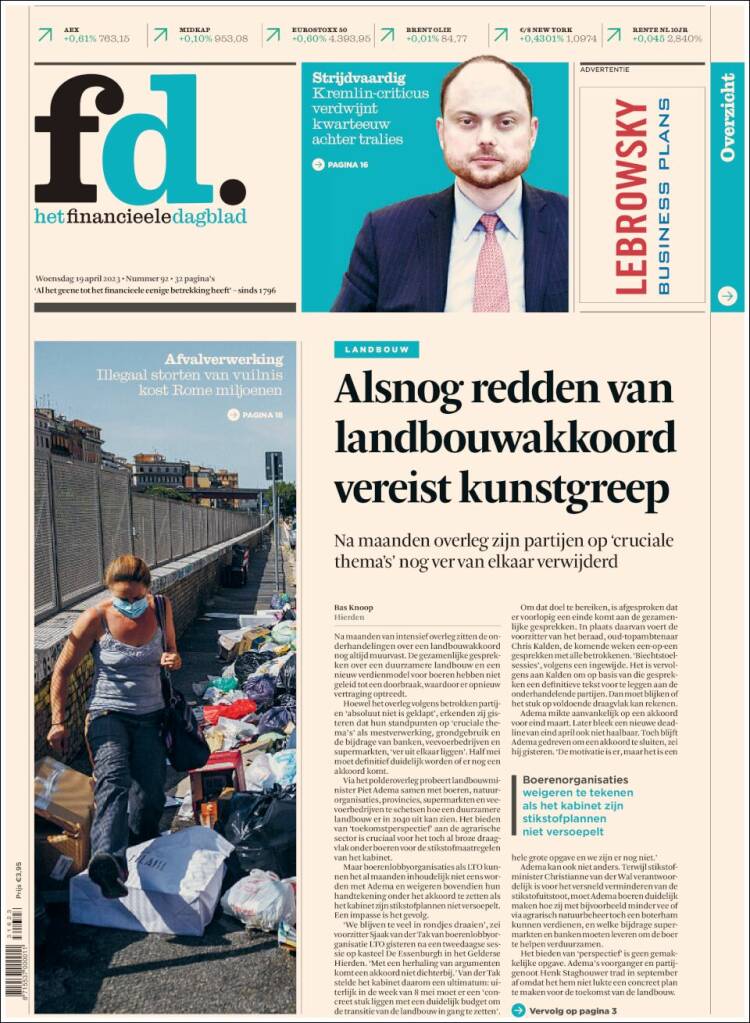 Portada de Het Financieele Dagblad (Pa&iacute;ses Bajos)