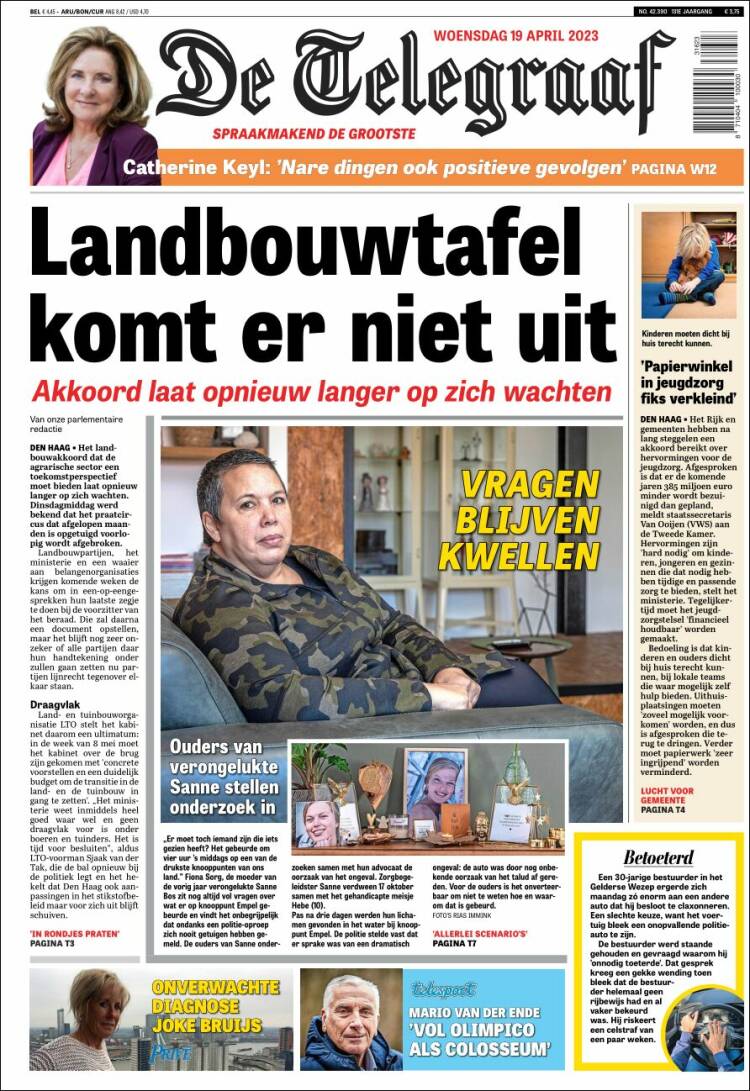Portada de De Telegraaf (Pa&iacute;ses Bajos)