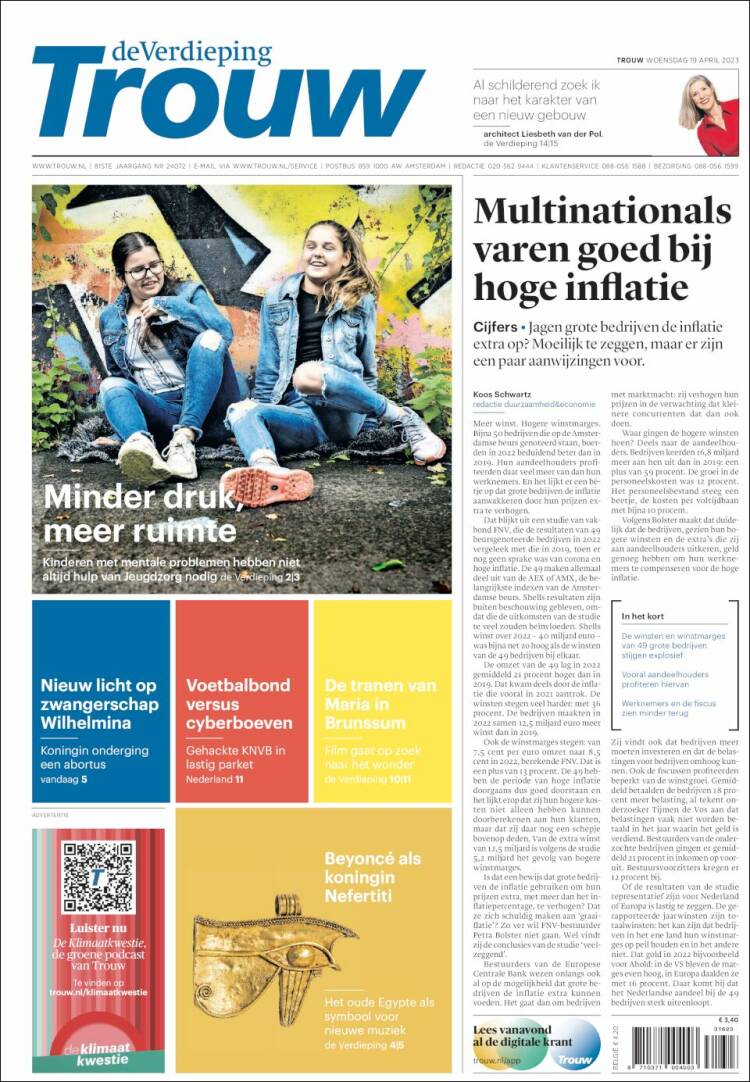 Portada de Trouw (Pa&iacute;ses Bajos)